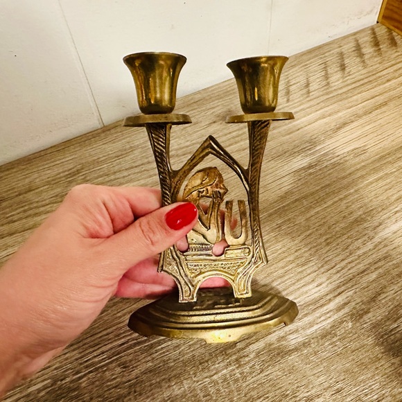 Vintage Brass SHABBAT candleholder Made In Israel 5” tall - Picture 6 of 6